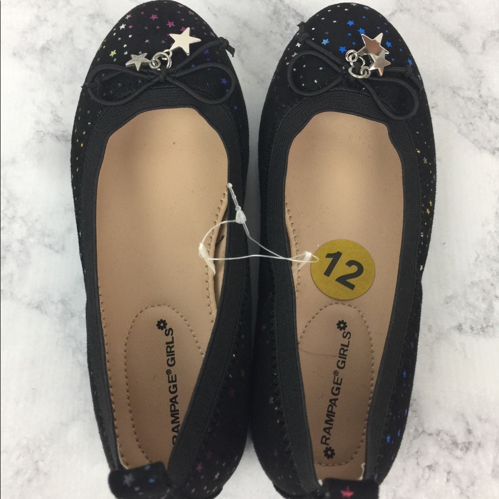 Brand New Rampage Girls Black Flats with Stars 12